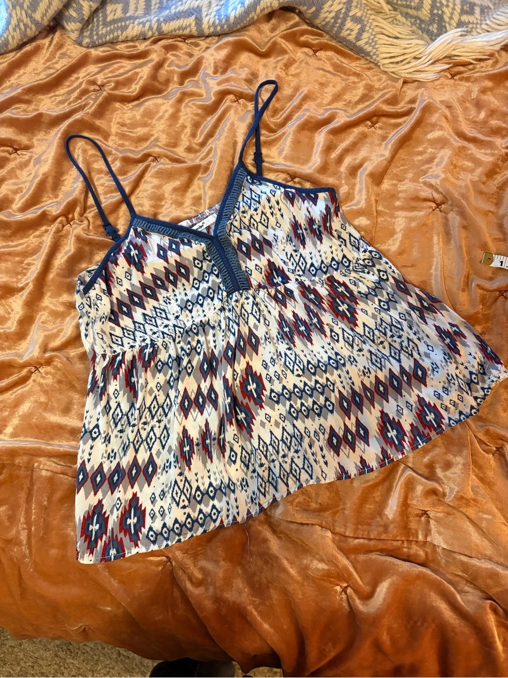 Papaya Aztec Print Spaghetti Strap Cami - Blue, Red & White